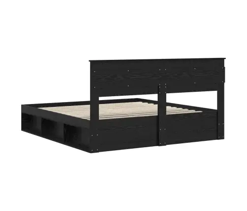 Lovos Rėmas Su Stalčių Juoda 180 X 200 Cm Kietos Pušies Mediena