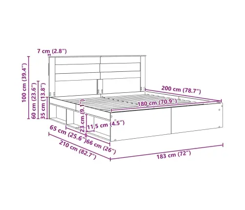 Gultas Rāmis Betons 180 X 200 Cm Ciets Priedes Koks Vidaxl