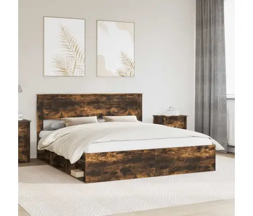 Voodi Raam Peaga Suitsetatud Tamm 180 X 200 Cm Tahke Mänd