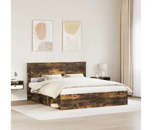 Voodi Raam Peaga Suitsetatud Tamm 180 X 200 Cm Tahke Mänd