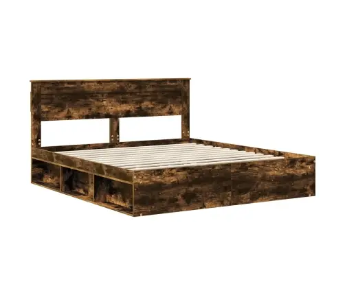 Voodi Raam Peaga Suitsetatud Tamm 180 X 200 Cm Tahke Mänd