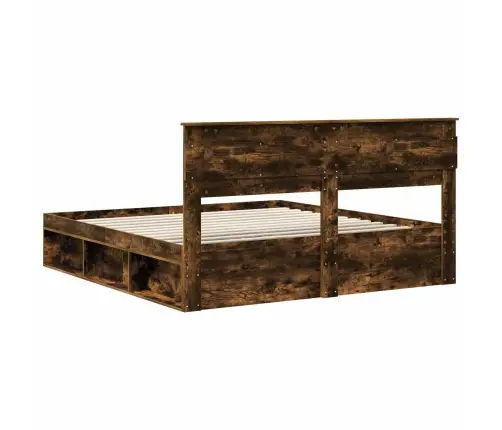 Voodi Raam Peaga Suitsetatud Tamm 180 X 200 Cm Tahke Mänd