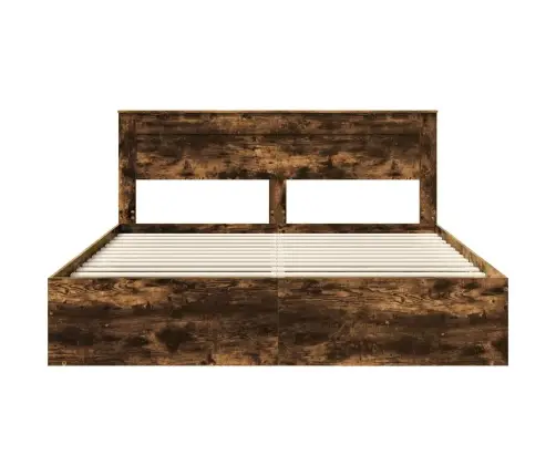 Voodi Raam Peaga Suitsetatud Tamm 180 X 200 Cm Tahke Mänd