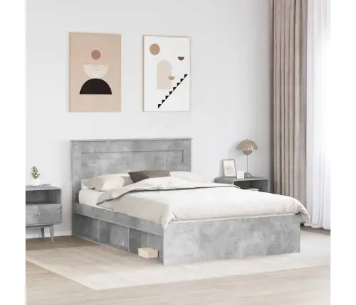 Voodi Raam Madratsiga Peaga Betoonhall 150 X 200 Cm Tahke Mänd