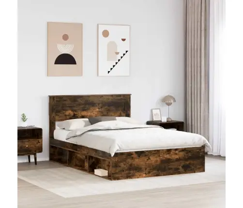 Voodi Raam Madratsiga Suitsetatud Tamm 150 X 200 Cm Tahke Mänd