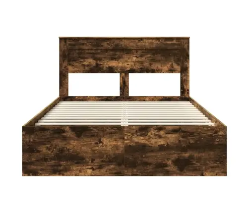 Voodi Raam Madratsiga Suitsetatud Tamm 150 X 200 Cm Tahke Mänd