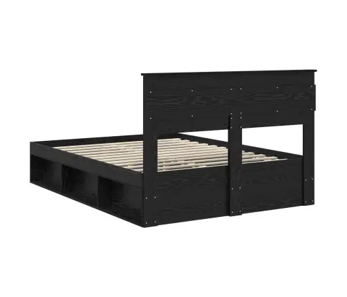 Voodi Raam Madratsiga Peaga Must 140 X 200 Cm Tahke Mänd