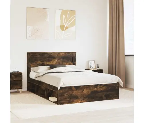 Gultas Rāmis Dūmaka Ozols 140 X 190 Cm Ciets Priedes Koks Vidaxl