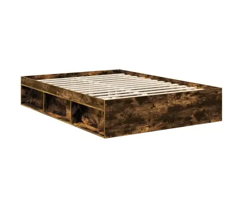 Gultas Rāmis Dūmaka Ozols 135 X 190 Cm Ciets Priedes Koks Vidaxl