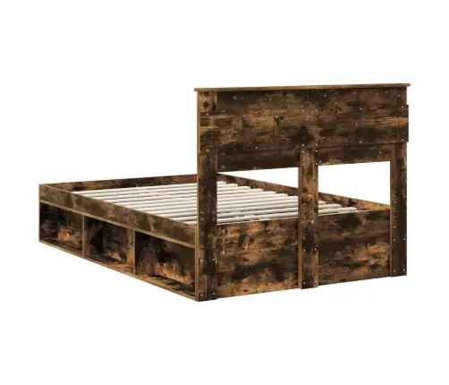 Gultas Rāmis Dūmaka Ozols 135 X 190 Cm Ciets Priedes Koks Vidaxl