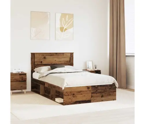 Voodi Raam Peaga Vana Puit 120 X 190 Cm Tahke Mänd