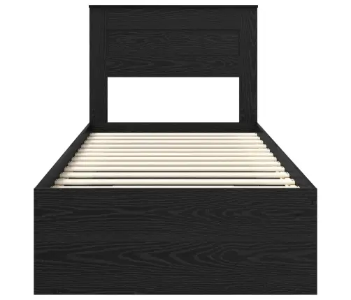 Voodi Raam Peaga Ladustamisega Must 100 X 200 Cm Tahke Mänd