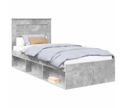 Gultas Rāmis Betona Pelēks 100 X 200 Cm Ciets Priedes Koks Vidaxl