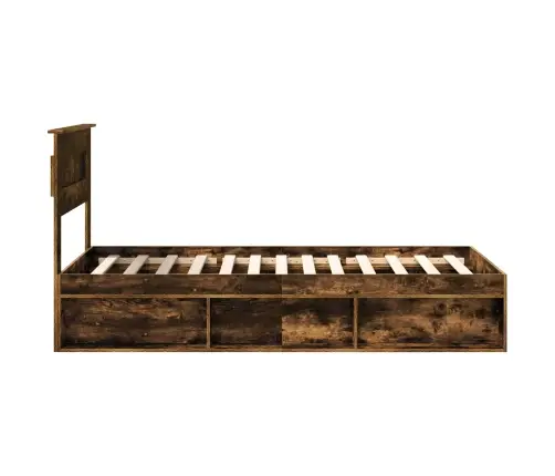 Voodi Raam Madratsiga Suitsetatud Tamm 100 X 200 Cm Tahke Mänd