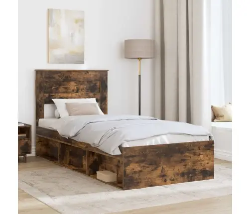 Gultas Rāmis Dūmaka Ozols 90 X 190 Cm Ciets Priedes Koks Vidaxl