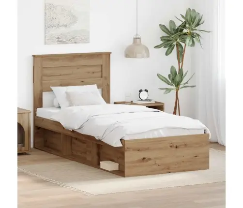 Gultas Rāmis Mākslīgā Ozola 90 X 190 Cm Ciets Priedes Koks Vidaxl