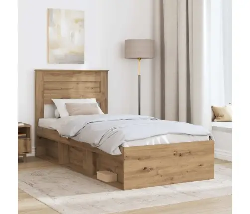 Gultas Rāmis Mākslīgā Ozola 90 X 190 Cm Ciets Priedes Koks Vidaxl