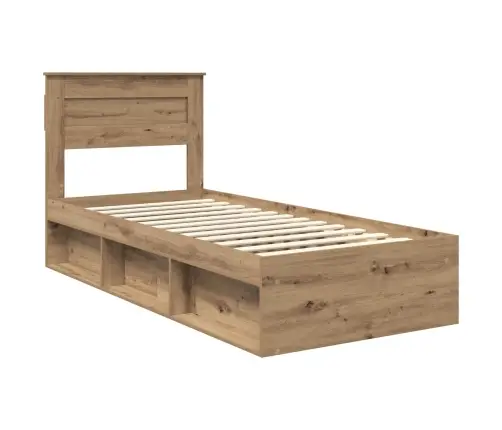 Gultas Rāmis Mākslīgā Ozola 90 X 190 Cm Ciets Priedes Koks Vidaxl