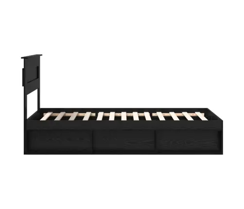 Voodi Raam Peaga Ladustamisega Must 90 X 200 Cm Tahke Mänd