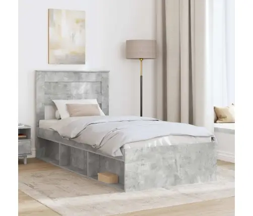 Gultas Rāmis Betons 90 X 200 Cm Ciets Priedes Koks Vidaxl