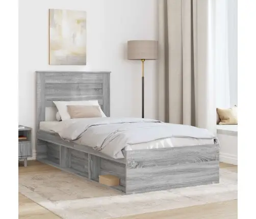 Gultas Rāmis Pelēks Sonoma 90 X 200 Cm Ciets Priedes Koks Vidaxl