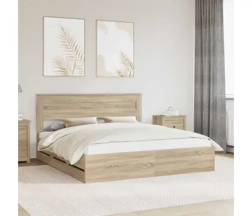 Gultas Rāmis Sonoma Ozols 200 X 200 Cm Inženieru Koks Vidaxl