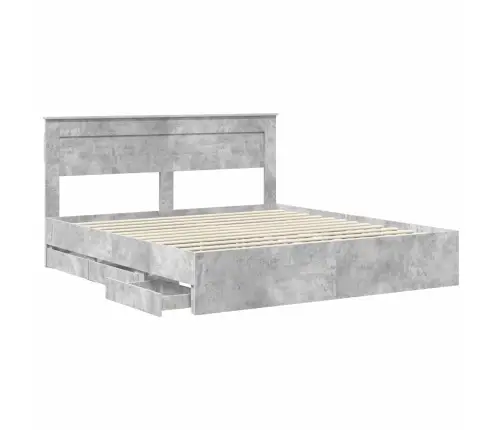 Gultas Rāmis Betona Pelēks 200 X 200 Cm Inženieru Koks Vidaxl