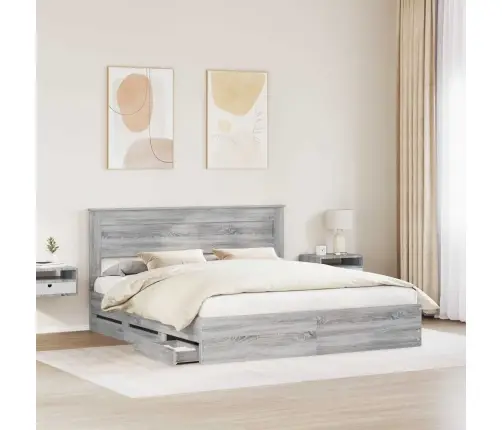 Gultas Rāmis Pelēks Sonoma 200 X 200 Cm Inženieru Koks Vidaxl