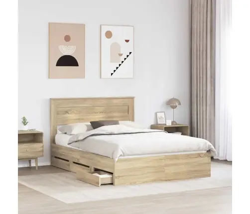 Gultas Rāmis Sonoma Ozols 150 X 200 Cm Inženieru Koks Vidaxl