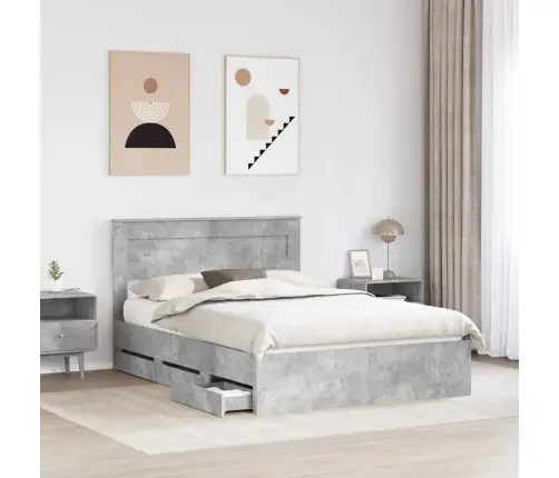 Gultas Rāmis Betona Pelēks 150 X 200 Cm Inženieru Koks Vidaxl