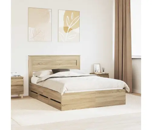 Gultas Rāmis Sonoma Ozols 140 X 190 Cm Inženieru Koks Vidaxl