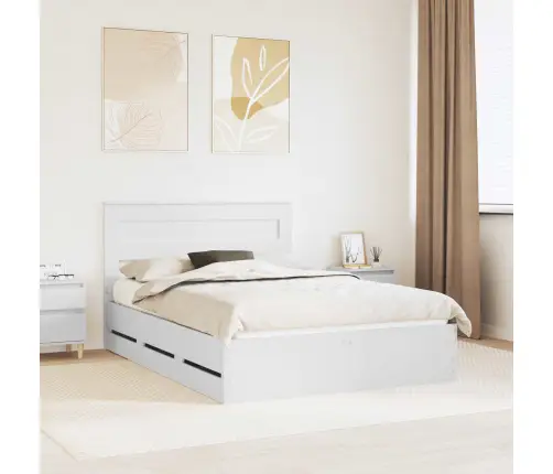 Gultas Rāmis Ar Atvilktni Balts 140 X 200 Cm Inženieru Koks Vidaxl