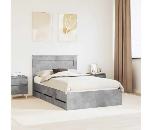 Gultas Rāmis Betona Pelēks 135 X 190 Cm Inženieru Koks Vidaxl