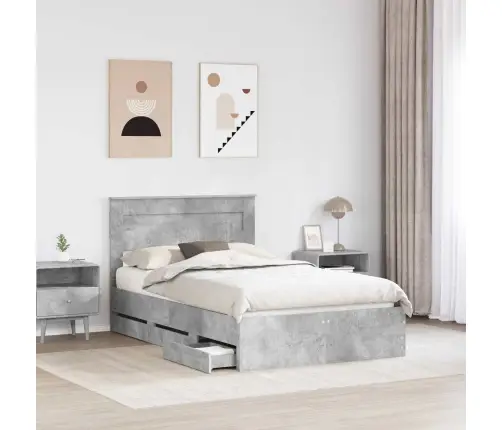 Gultas Rāmis Betona Pelēks 135 X 190 Cm Inženieru Koks Vidaxl