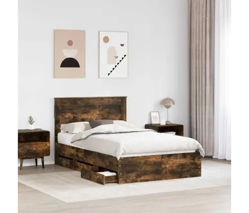 Gultas Rāmis Dūmaka Ozols 120 X 190 Cm Inženieru Koks Vidaxl