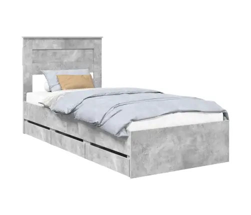 Gultas Rāmis Betona Pelēks 75 X 190 Cm Inženieru Koks Vidaxl