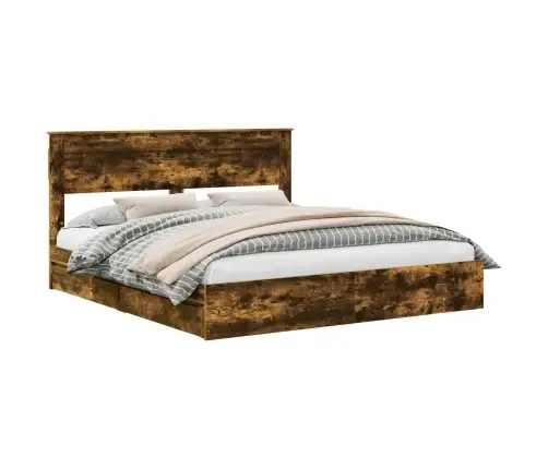 Laos Voodi Peaga Suitsetatud Tamm 180 X 200 Cm Tehispuit