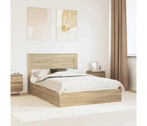 Gultas Rāmis Sonoma Ozols 150 X 200 Cm Inženierijas Koks Vidaxl