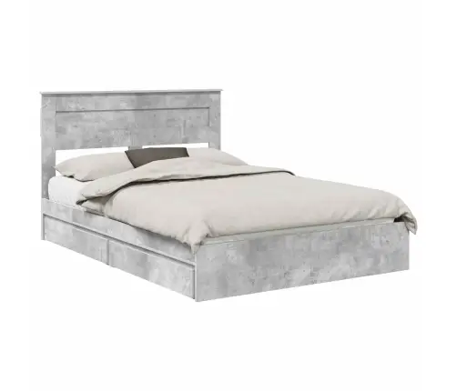 Gultas Rāmis Betona Pelēks 150 X 200 Cm Inženierijas Koks Vidaxl