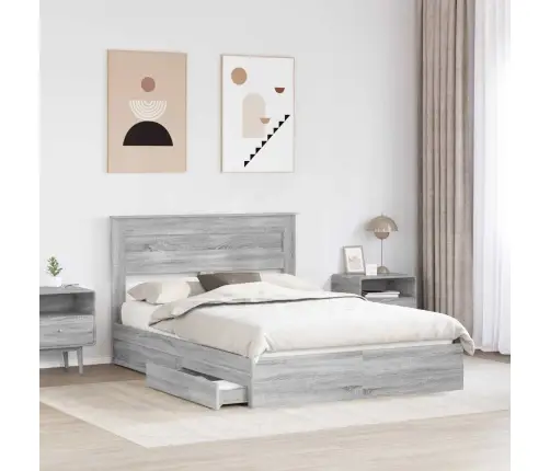 Gultas Rāmis Pelēks Sonoma 150 X 200 Cm Inženierijas Koks Vidaxl