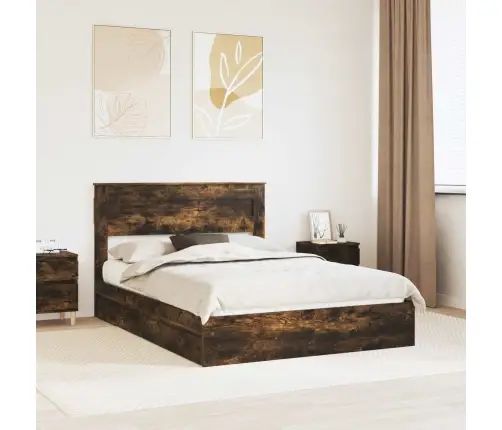 Laos Voodi Peaga Suitsetatud Tamm 140 X 200 Cm Tehispuit