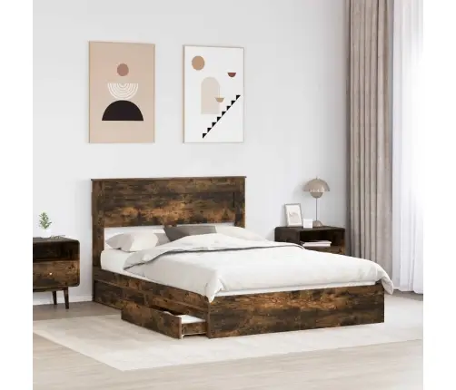 Laos Voodi Peaga Suitsetatud Tamm 140 X 200 Cm Tehispuit