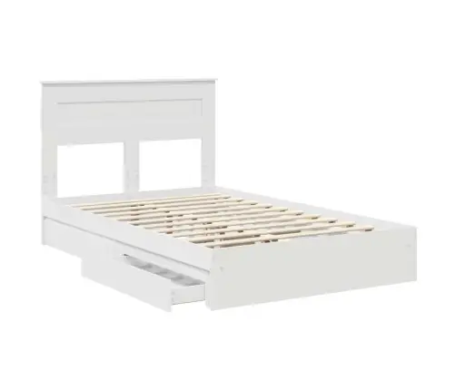 Laos Voodi Peaga Sahtliga Valge 135 X 190 Cm Tehispuit