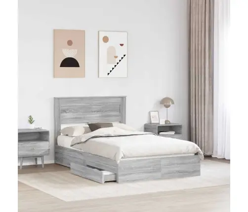 Gultas Rāmis Pelēks Sonoma 135 X 190 Cm Inženierijas Koks Vidaxl