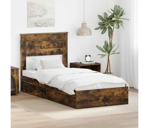 Gultas Rāmis Dūmaka Ozols 90 X 190 Cm Inženierijas Koks Vidaxl