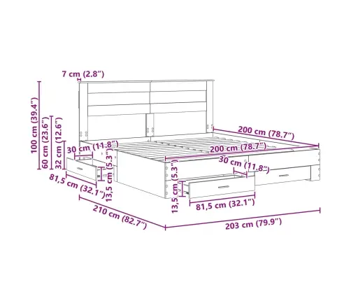 Gultas Rāmis Ar Atvilktni Ar Galvas Klāju Inženierijas Koks Vidaxl