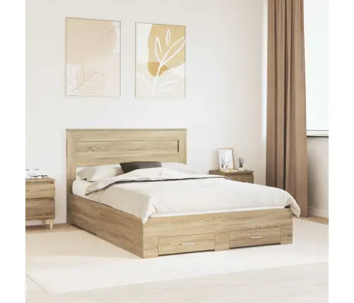 Voodi Raam Sahtliga Peaga Ladustamisega Tehispuit