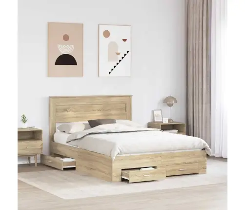 Gultas Rāmis Ar Atvilktni Ar Galvas Klāju Inženierijas Koks Vidaxl