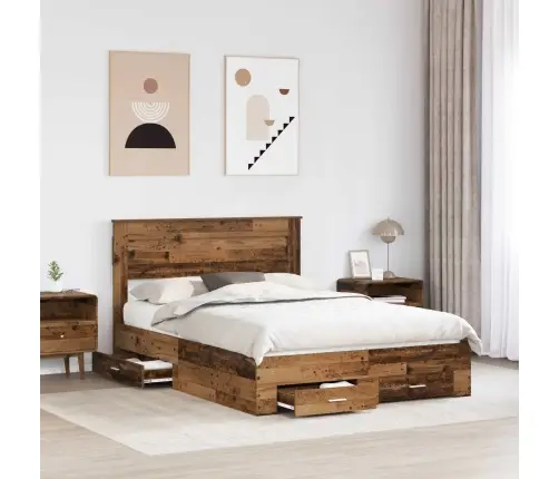 Gultas Rāmis Vecs Koks 140 X 190 Cm Inženierijas Koks Vidaxl