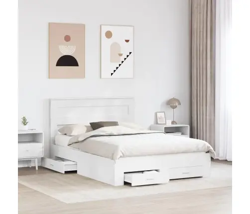 Voodi Raam Peaga Sahtliga Valge 140 X 200 Cm Tehispuit